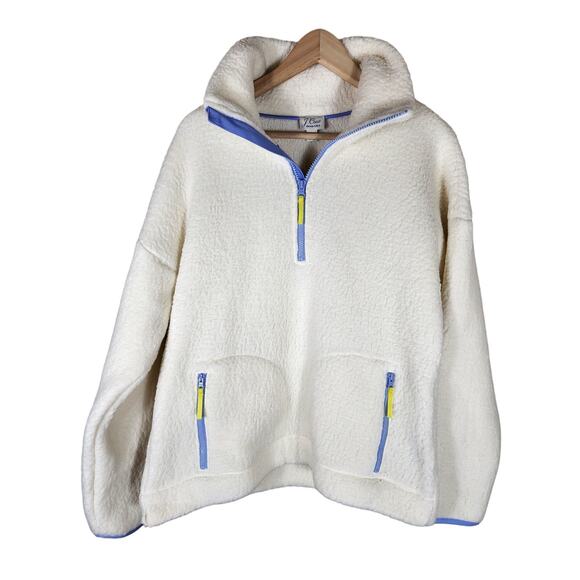 J. Crew Jackets & Blazers - J CREW Cream Vintage Fleece Women PolarTec Sherpa 1/2 Zip Pocket Jacket SZ M